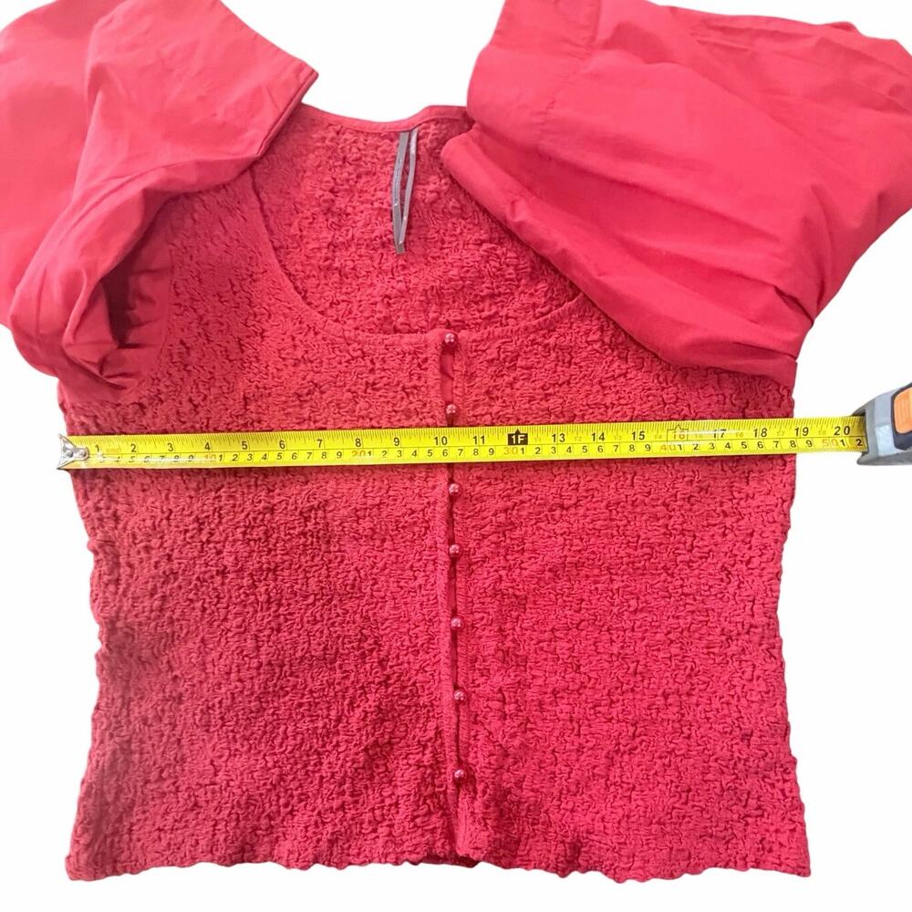 Anthropologie Red Smocked Cardigan Top Button Blouse Tagged XL Fits Like M / L - Picture 14 of 16